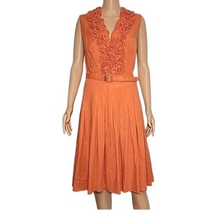 Adrianna PAPELL Burnt Orange‎ Romantic Ruffle V Neck Pleated Size 10 Medium